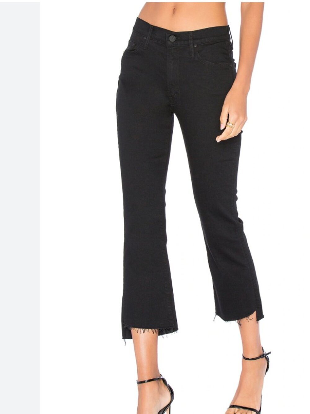 Mother Women's Size 25 Black The Insider Crop Strep Fray Jeans